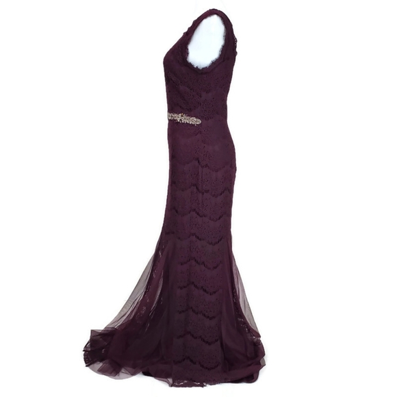 Betsy & Adam Deep Plum Crystal Waist Lace Formal Mother of the Bride Dress SZ 6 - Picture 4 of 16